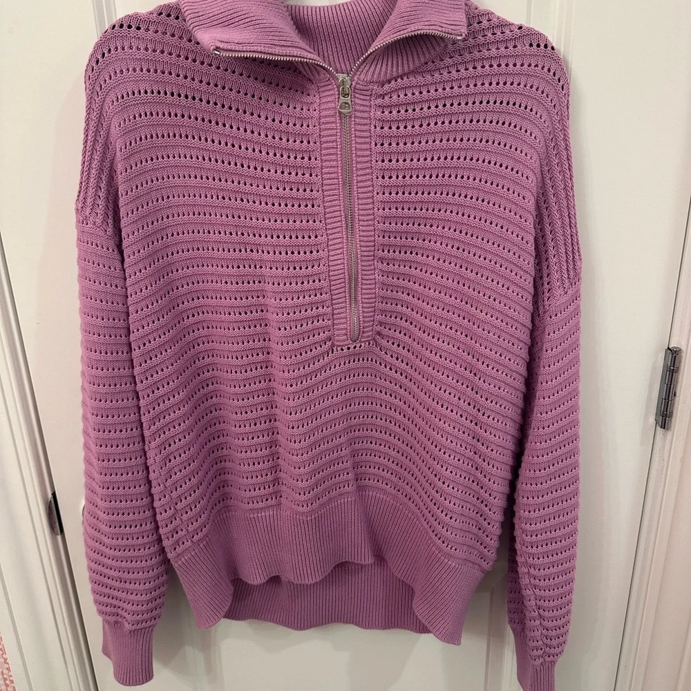 NWT Varley Women’s Tara Pointelle Half Zip sweater size medium color Smog - Picture 5 of 7